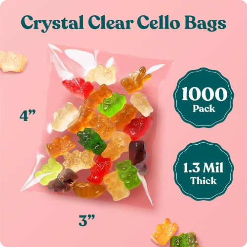 Miniatura 2 de Bolsas de celofán autosellantes de 3 x 4 pulgadas (paquete de 1000) – Bolsas transparentes para galletas con sello para embalaje de productos