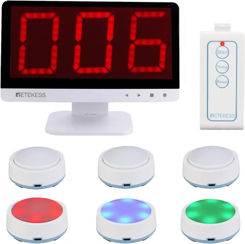 Retekess TM101 - Zumbadores inalámbricos para cuestionarios, volumen de 15 niveles, añade hasta 32 botones, 262 pies, 6 zumbadores para espectáculos
