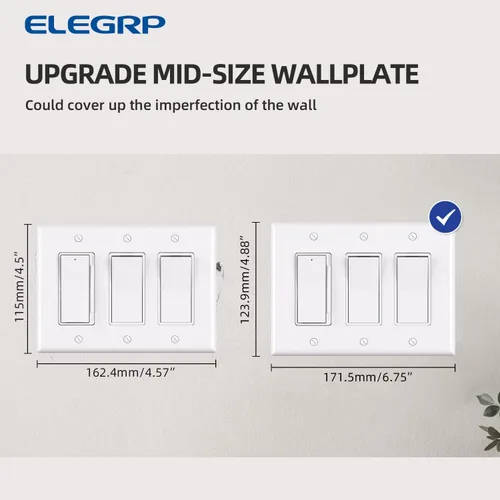 Miniatura 4 de ELEGRP Placas decorativas de pared de 3 posiciones, tamaño mediano 4.88" H x 6.75" L, cubierta frontal termoplástica irrompible para interruptor