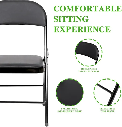 Miniatura 6 de SKONYON Sillas plegables con asientos acolchados, silla plegable negra para uso en exteriores e interiores, capacidad de 330 libras (juego de 6)
