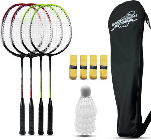 Miniatura 8 de Magicorange Juego de 4 Raquetas de Bádminton para Juegos de Patio Trasero al Aire Libre, Incluye 4 Raquetas, 4 Volantes, 4 Cintas de Agarre