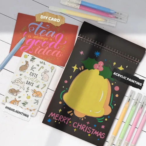 Miniatura 5 de ZSCM - 24 colores de bolígrafos de gel acrílico 3D y cuaderno de bocetos de papel negro para dibujo, bolígrafo de tinta acrílica de punta fina de 24
