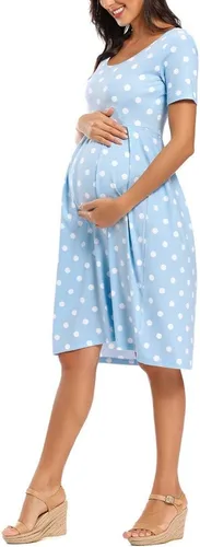 Miniatura 4 de BBHoping Vestido de maternidad casual a rayas para mujer, manga corta y 34, longitud hasta la rodilla, ropa de embarazo para baby shower