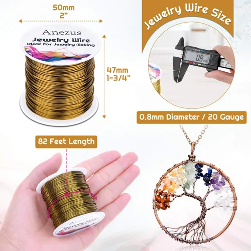 Miniatura 2 de anezus Alambre de joyería de calibre 20, alambre para manualidades de 28 yardas, alambre de cobre resistente al deslustre, para suministros