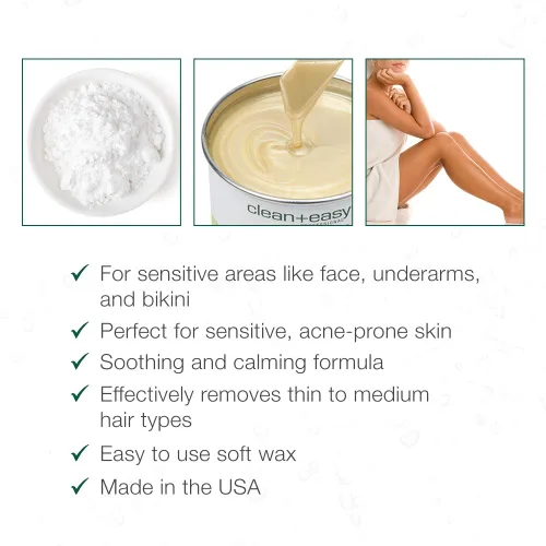 Miniatura 4 de Clean + Easy Cera suave ultra sensible de óxido de zinc para depilación – Cera depilatoria para pieles sensibles, elimina el cabello fino a medio