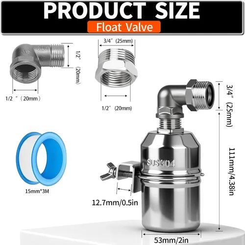 Miniatura 2 de Válvula de flotador de acero inoxidable 304 de 1/2 pulgada con control automático de nivel de agua para tanque de agua, canal de ganado, piscinas
