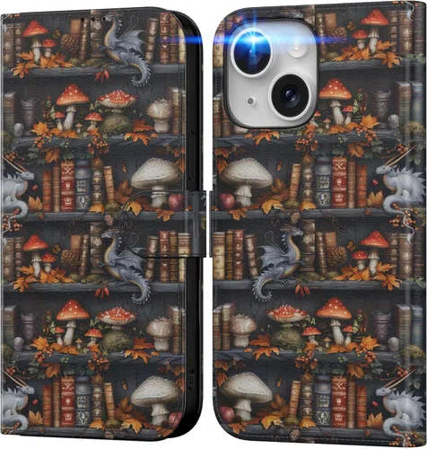 Miniatura 52 de DEENAKIN Funda tipo cartera para iPhone 15 con tarjetero + clip para efectivo, bloqueo RFID, protección contra caídas de grado militar y obras