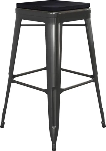 Miniatura 18 de Flash Furniture Kai Taburete de grado comercial para interiores y exteriores, marco de metal negro, asiento de poliresina negra, 24 pulgadas