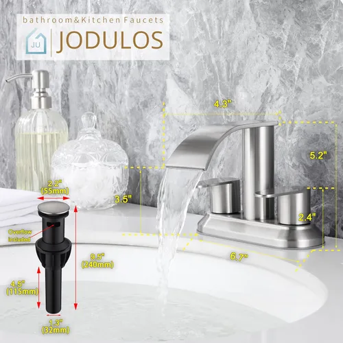 Miniatura 2 de Juego central de 4 pulgadas, grifos de baño de 3 agujeros, níquel cepillado, juego central con líneas de suministro cUPC, grifo de lavabo de baño