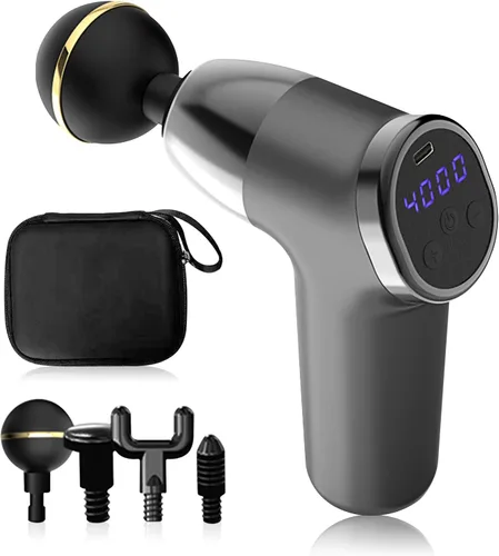 Miniatura 12 de Ergocar Potente pistola de masaje muscular tejido profundo, 6 velocidades masajeador de cuerpo eléctrico de mano con 4 cabezas súper silencioso Negro