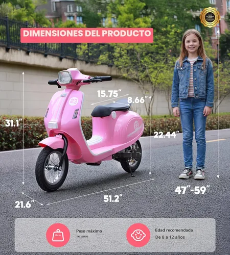 Miniatura 2 de Motocicleta para niños, motocicleta eléctrica de 2 ruedas para niñas de 8 a 14 años, juguetes de montar de 24V con música, cuentos, faro delantero