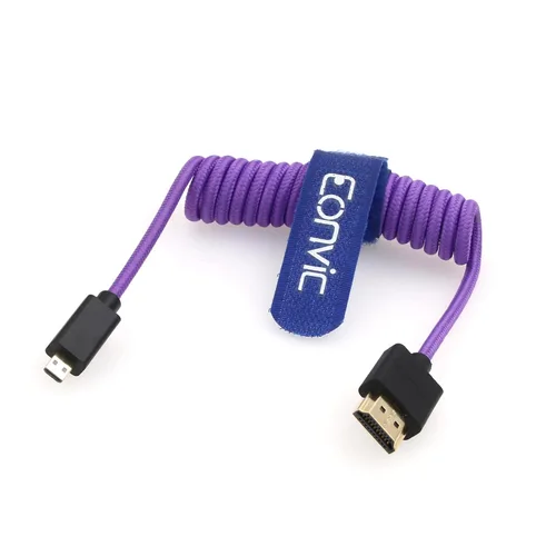 Miniatura 2 de 2.1 8K HDMI a Micro HDMI Cable de alta velocidad delgado macho a macho Extensor púrpura en espiral Cable para Sony Alpha III Atomos Ninja V Cable