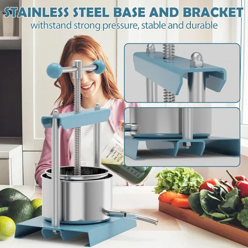 Miniatura 5 de SQUEEZE master Prensa Manual de Tintura de Queso Hierbas Frutas Vino -1.6 Galones/ 6 Litros-Mango de Bola de Potencia-Acero Inoxidable y Hierro