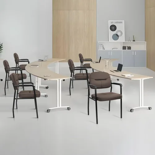 Miniatura 9 de CLATINA Juego de 2 sillas de cuero para invitados de oficina, sillas de recepción, sin ruedas, con reposabrazos y soporte de madera, sillón