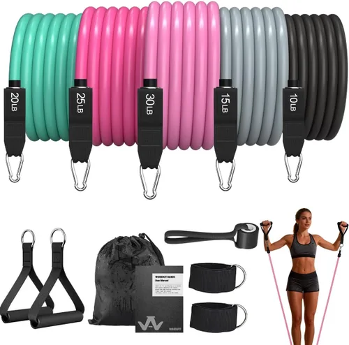 Miniatura 8 de WHATAFIT Juego de bandas de resistencia con asas, bandas de ejercicio para gimnasio en casa, equipo de entrenamiento de fuerza, incluye anclaje