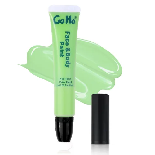 Miniatura 25 de Go Ho Barra de pintura facial verde claro, accesorios verdes, pintura corporal crema a base de agua, lavable, altamente pigmentada, suave y segura