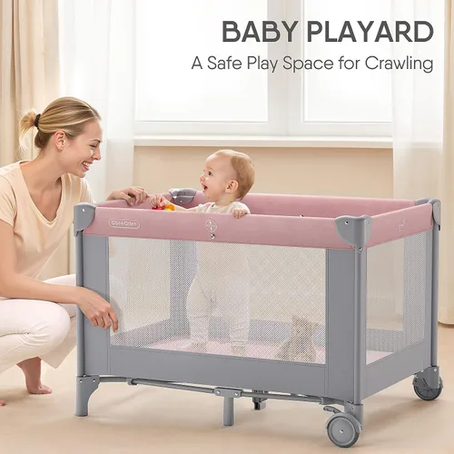 Miniatura 4 de Obee Odee Moisés para bebé 4 en 1 con corral, nido para dormir, cambiador, mosquitera y toldo, almacenamiento y juguetes para recién nacidos a niños