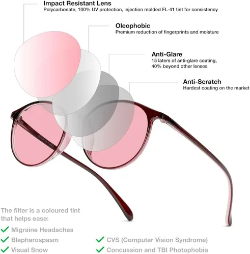 Miniatura 4 de BRADDEL Indoor FL-41 Rosa & Outdoor FL-60 Marrón Gafas de Migraña para Sensibilidad a la Luz Fluorescente, LED, Deslumbramiento, Fotofobia y Uso