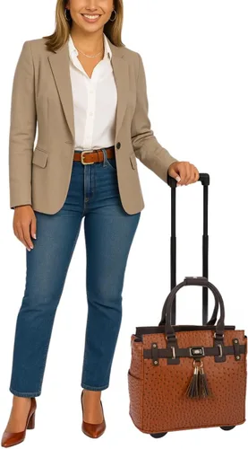 Miniatura 2 de JKM & Company Bolsa con ruedas para laptop para mujer, maletín con ruedas de diseño, se adapta a portátiles de 13 a 17 pulgadas, estuche para Marrón