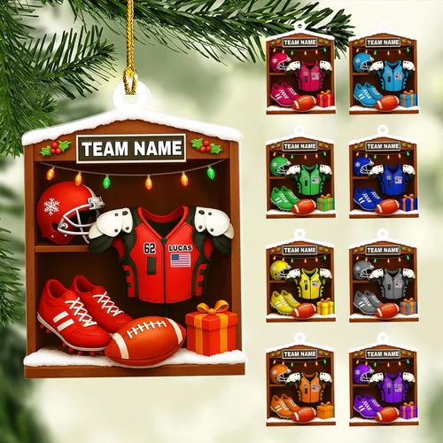 Miniatura 33 de Adornos de fútbol personalizados, hombreras y casco, adorno de Navidad, regalo de jugador estadounidense, regalo para niños y niñas, decoración