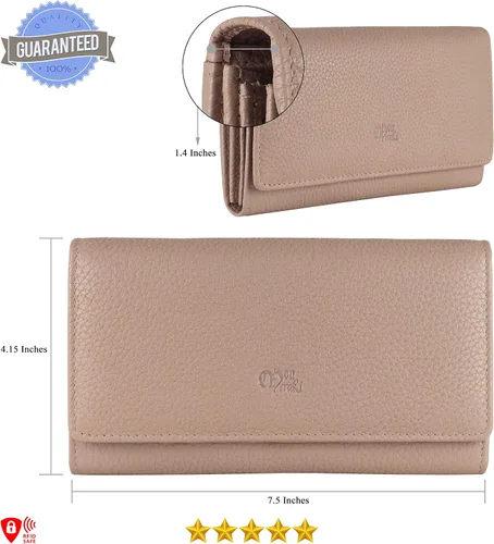 Miniatura 17 de Mou Meraki - Billetera o bolsa de mano de cuero genuino, con bloqueo de seguridad RFID, con escudo contra el robo de identidad, para mujeres