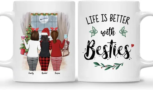 Miniatura 19 de Gossby Taza de café de Navidad personalizada para amigas, regalos de amistad personalizados para mujeres con diseño, nombre, regalos de mujer