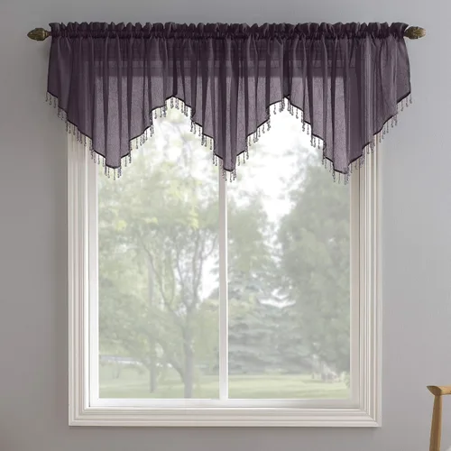 Miniatura 28 de No. 918 Erica - Juego de 3 piezas de cortinas de gasa con cuentas y bolsillo para barra de cortina con textura arrugada Morado
