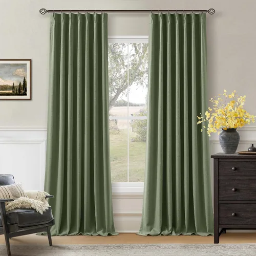 Miniatura 74 de Juego de 2 paneles de cortinas plisadas negras de 80 pulgadas para sala de estar, cortinas plisadas de lino con forro de 80 pulgadas de largo, 100%