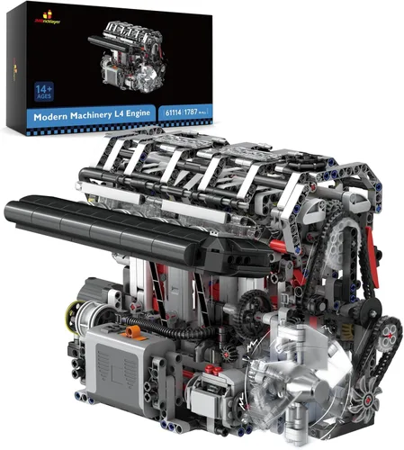 JMBricklayer Juego de bloques de construcción de motor L4 para adultos, kits de motor técnico eléctrico con motor, kit de construcción de motor a