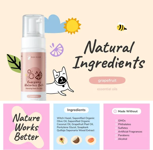 Miniatura 4 de kin+kind Champú seco sin agua para perros, sin enjuague, elimina la picazón y el olor, fórmula natural con hamamelis, aceite de coco, aceite