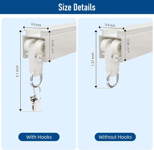 Miniatura 3 de Riel de cortina para montaje en techo, riel de cortina de techo resistente o pared de 6 pies, riel divisor de habitación blanco con clips, adecuado