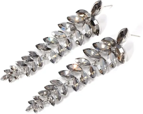 Miniatura 5 de KELMALL Aretes largos de cristal para mujer, aretes colgantes de hoja de diamantes de imitación