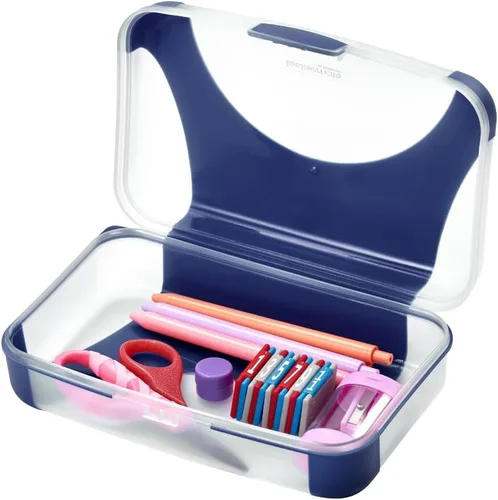 Miniatura 7 de LockerMate by Bostitch Estuche rígido para lápices, caja de lápices de plástico duradero, diseño apto para niños, negro y transparente