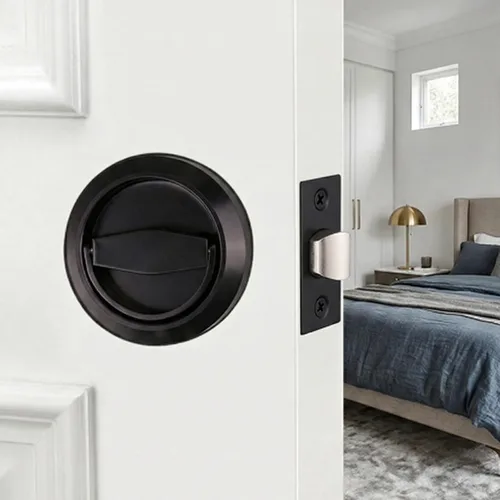 Miniatura 4 de Dixiao - Cerradura de puerta empotrada de acero inoxidable 304 negra redonda, pomo de puerta con cerradura de instalación oculta, asas de puerta