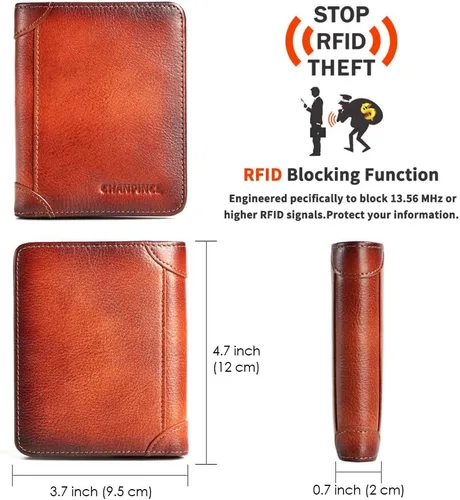 Miniatura 15 de Billetera de piel triple con bloqueo RFID para hombre con 2 ventanas de identificación, 2 compartimentos para efectivo, 6-8 ranuras para tarjetas