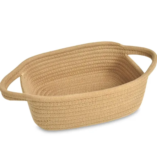 ABenkle Cesta de almacenamiento pequeña – Mini cesta tejida de cuerda de algodón, lindo contenedor decorativo bohemio para perro, gato, contenedor