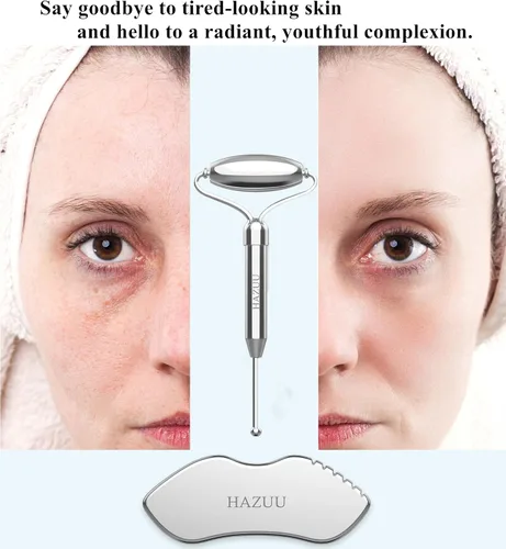 Miniatura 6 de Rodillos faciales Gua Sha de acero inoxidable y pluma de acupuntura - Rodillo de metal para ojos y cuello, herramientas de masaje facial Jgs-2
