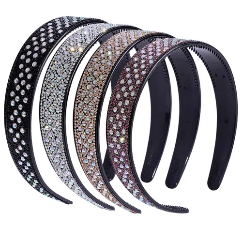 Miniatura 6 de Diademas con pedrería para mujeres y niñas, 4 piezas de diadema brillante de cristal antideslizante, diadema de cabello de pedrería sólida