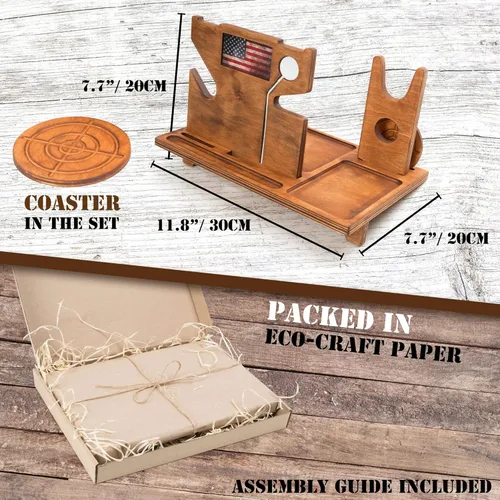 Miniatura 5 de Mesita de noche - Organizador de bandeja de pistola - Soporte para pistola de madera con cargador de reloj - Ideal para agentes de policía - Regalos