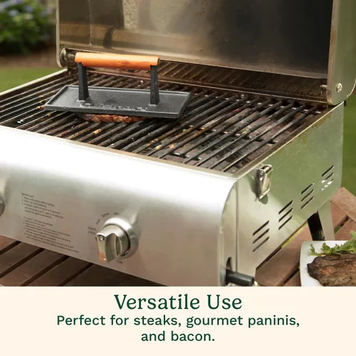Miniatura 3 de Cuisinart - Prensa de parrilla de hierro fundido con mango de madera, prensa de hamburguesa rectangular antiadherente de alta resistencia con mango