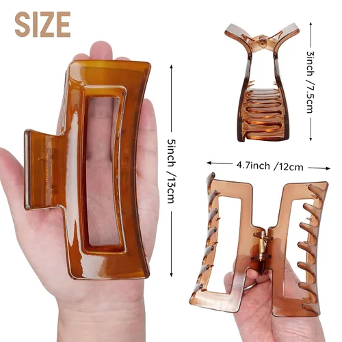 Miniatura 5 de Pinzas de garra extra grandes para cabello grueso y cabello largo, paquete de 2 pinzas de garra tamaño XXL, pinzas rectangulares antideslizantes