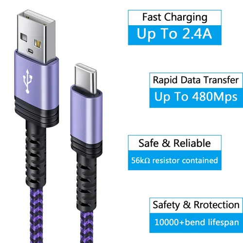 Miniatura 4 de Cable de carga C tipo USB C, cable Android de 6 pies, paquete de 2 para Samsung Galaxy A13 A14 A54 A53 A01 A12 S22 S21 S20 S23 A11 A22 A52 A53 A32