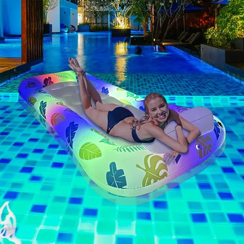 Flotadores de piscina para adultos con luz de color y soporte para tazas, flotadores inflables grandes de 71 x 38 pulgadas para piscina, flotadores