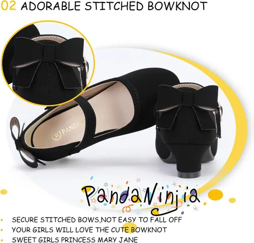 Miniatura 77 de PANDANINJIA Vestido de jada para niñas y niños pequeños, zapatos de princesa Mary Jane con tacones con lazo para fiesta, boda, boda