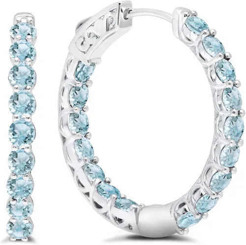 MAX + STONE - Aretes de aro con piedras preciosas para mujer en plata de ley 925 de 1 pulgada de diámetro y piedra natal de 0.118in con poste con