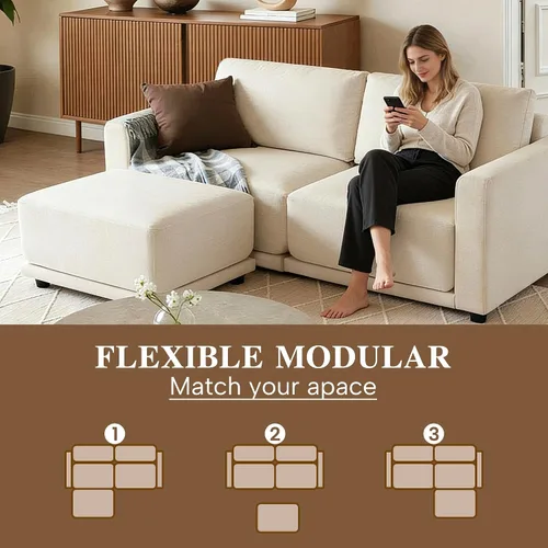 Miniatura 4 de Sofá modular de 79 pulgadas para sala de estar pequeña, sofá moderno en forma de L con otomana, juego de sofá de felpilla de 3 piezas para muebles