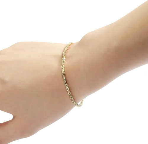 Miniatura 12 de Floreo 10k Yellow Gold or White Gold or Rose Gold 2.5mm Solid Rope Chain Diamond Cut Bracelet or Anklet