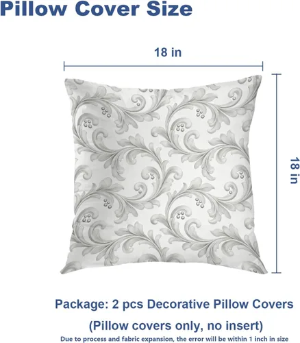 Miniatura 5 de Batmerry Juego de 2 fundas de almohada decorativas con estampado floral gris y blanco de 18 x 18 pulgadas, estilo victoriano con patrón de flores
