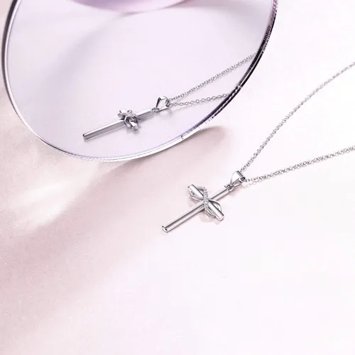 Miniatura 3 de AmorAime Collar de cruz de plata de ley 925 para mujer, collar infinito para novia, regalos para el día de San Valentín, cumpleaños
