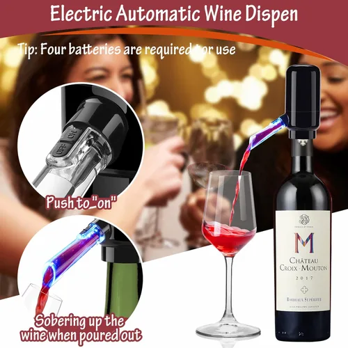 Miniatura 3 de BLUBYEES Aireador eléctrico de vino, máquina dispensadora de vino portátil de un solo botón y decantador de vino, filtro automático